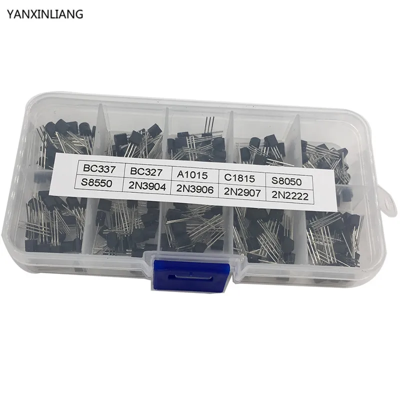 

BC337 BC327 2N2222 2N2907 2N3904 2N3906 S8050 S8550 A1015 C1815 Transistor Assortment Kit 10value 200PCS,Transistors Box Pack