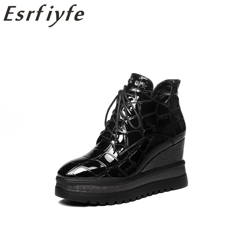 

ESRFIYFE 2019 new patent leather women ankle boots sexy platform high heels boots fashion spring autumn shoes woman size 34-42