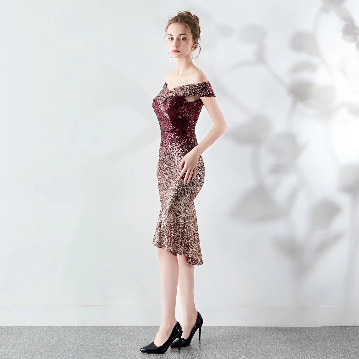 YIDINGZS новое женское элегантное короткое, с блестками платье для выпускного вечера до колена блестящее вечернее платье YD16181