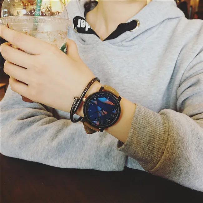 Тренд Ретро повседневные нейтральные часы 45 мм большой циферблат звезда и деревянный стиль Модные женские кварцевые часы креативные наручные часы