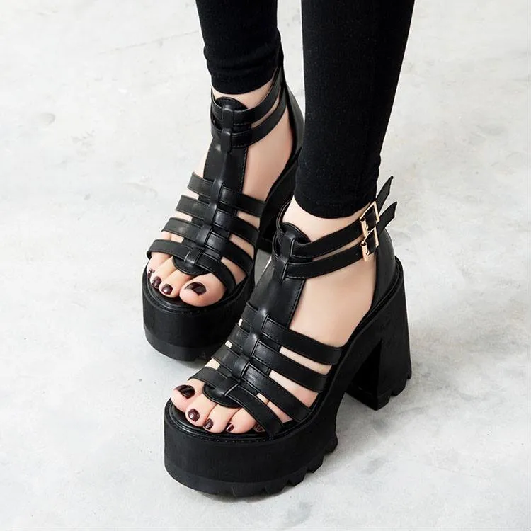 PXELENA chunky heel sandals punk shoes Sandals High Heels Platform ...