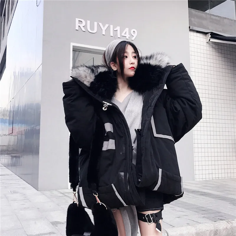 

Winter fur collar 3M reflective hooded jacket warm plus cotton couple multi-pocket long coat brand orignal design coats