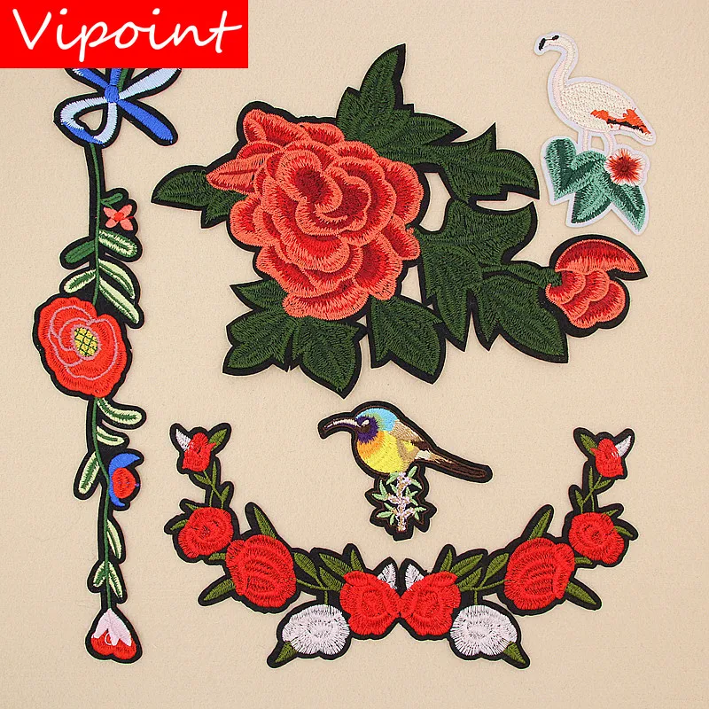 

VIPOINT embroidery big flower patches bird patches badges applique patches for clothing XW-80