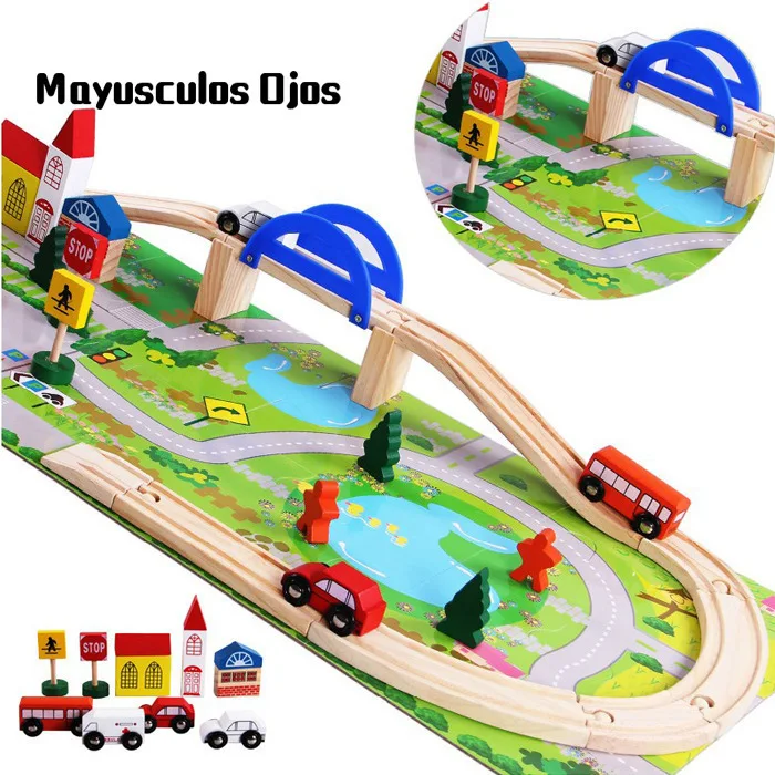 

1Set Rail Overpass Traffic Scene City Mix Building Blocks Wooden Toys Disassembly Train Track Toy