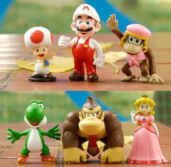 

6pcs/set Super Mario PVC Toys Mario Yoshi Donkey Kong Dixie Kong Princess Peach Toad Figures Doll Gift For Children