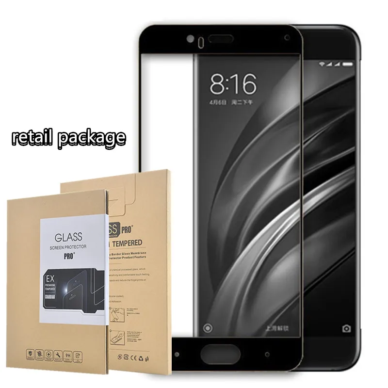 

retail package 2017 Full screen coverage Tempered GLASS For Xiaomi 6 Plus coloful mobile phone Screen high quality film case