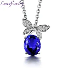 Ювелирные украшения реальные из 18-каратного белого золота с натуральным Подвеска из танзанита Цепочки и ожерелья Овальный 8x10 мм Ювелирные изделия с алмазами для мамы подарок WP055