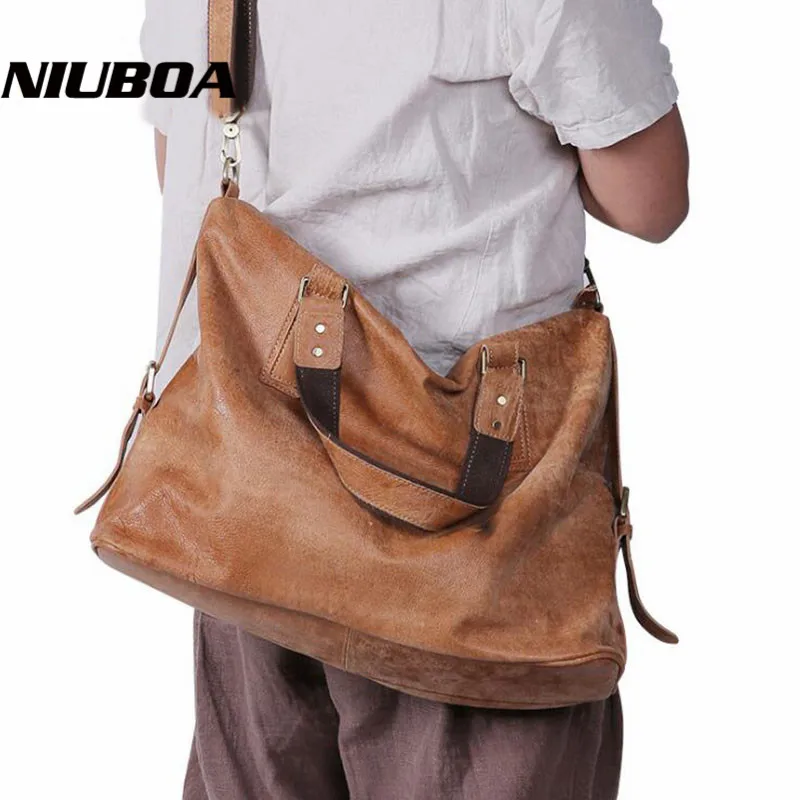 

NIUBOA Man Bag Leather Black Briefcase Business Handbag Casual Messenger Bag Male Euro Vintage Men's Large Capacity Shoulder Bag