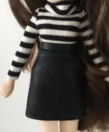 Новая модная одежда Blyth Doll полосатая рубашка+ кожаная юбка для платья Blyth комплект для ob24 azone s blyth аксессуары для кукол - Цвет: black 1set