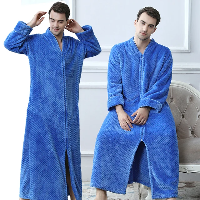 Men Plus Size Thickening Warm Extra Long Winter Bathrobe Male Flannel