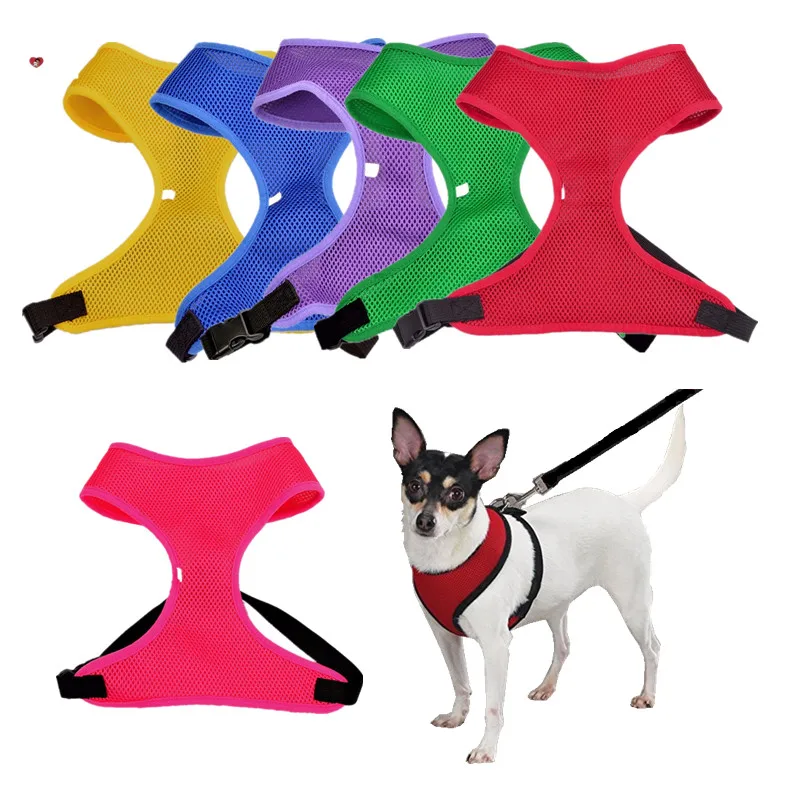 Image Breathable Soft Cat Puppy Nylon Mesh Vest Harness Adjustable Dog Collor Chest Strap Leash 6 Colors XS~XL Available