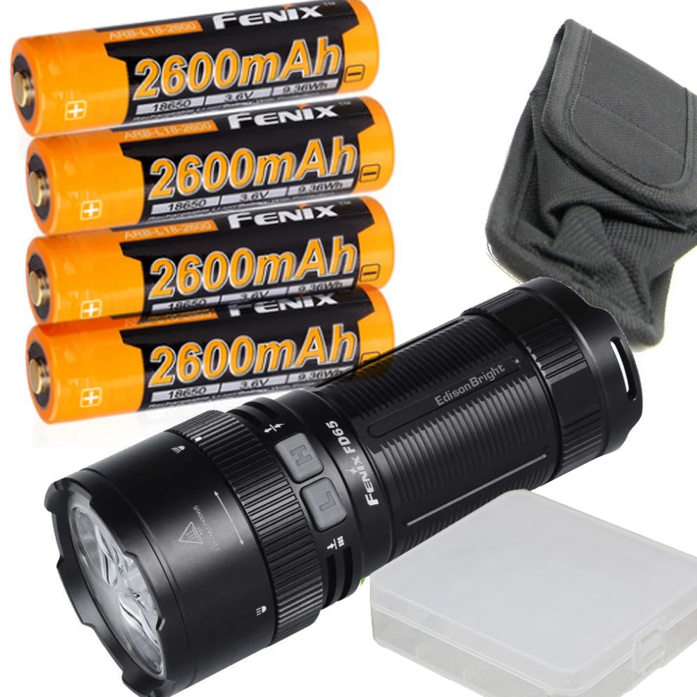

Fenix FD65 3800 Lumens High Performance Focusable Zoomable LED Flashlight with 4 x 2600mAh 18650 Rechargeable Batteries