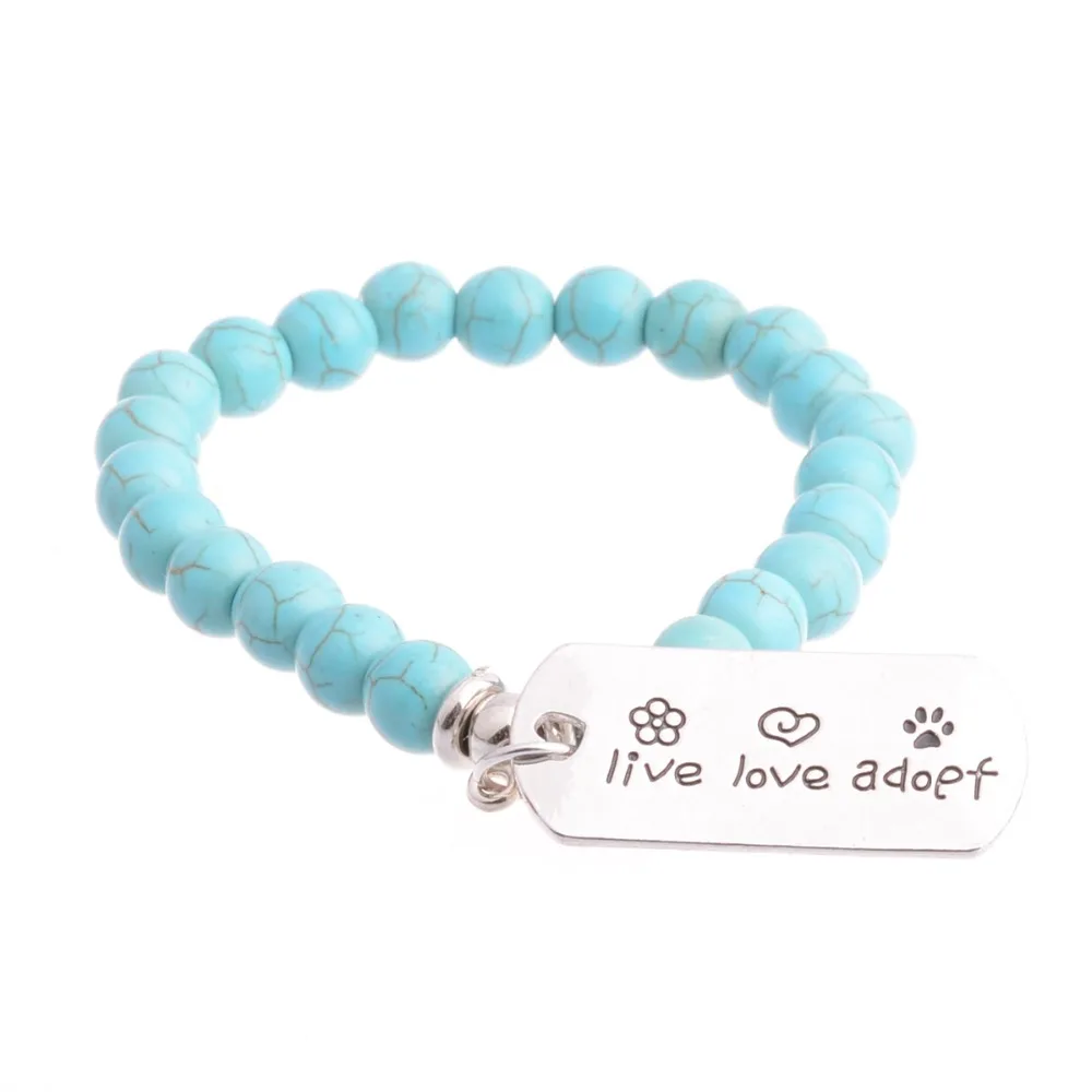 Heart Flower Dog Paw Live Love Adopt Bracelets Bangle Beads Chain Dog