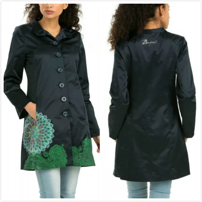 

2019 Deg Espanhol populares logotipo senhora bordados trench coat casaco 36-46
