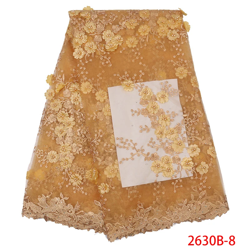 Африканская кружевная ткань высокого качества Кружева французские кружевные ткани 3D аппликация с бисером для свадьбы желтое платье KS2630B-1