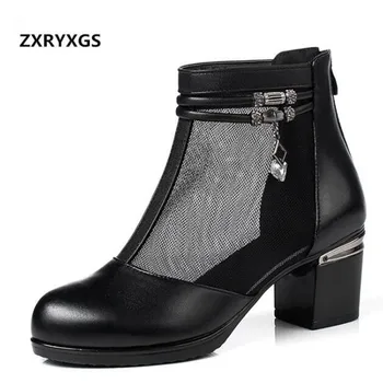 

2019 Spring and Summer New Elegant Rhinestone Cow Leather Women Sandals Breathable Mesh Women Boots Comfortable Fashion Sandals