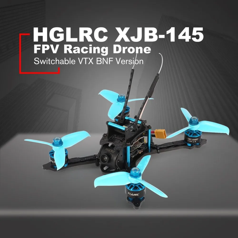 

HGLRC XJB-145MM FPV Racing Drone with OSD Omnibus F4 28A 2-4S Blheli_S ESC 25/100/200/350mW Switchable VTX BNF Version