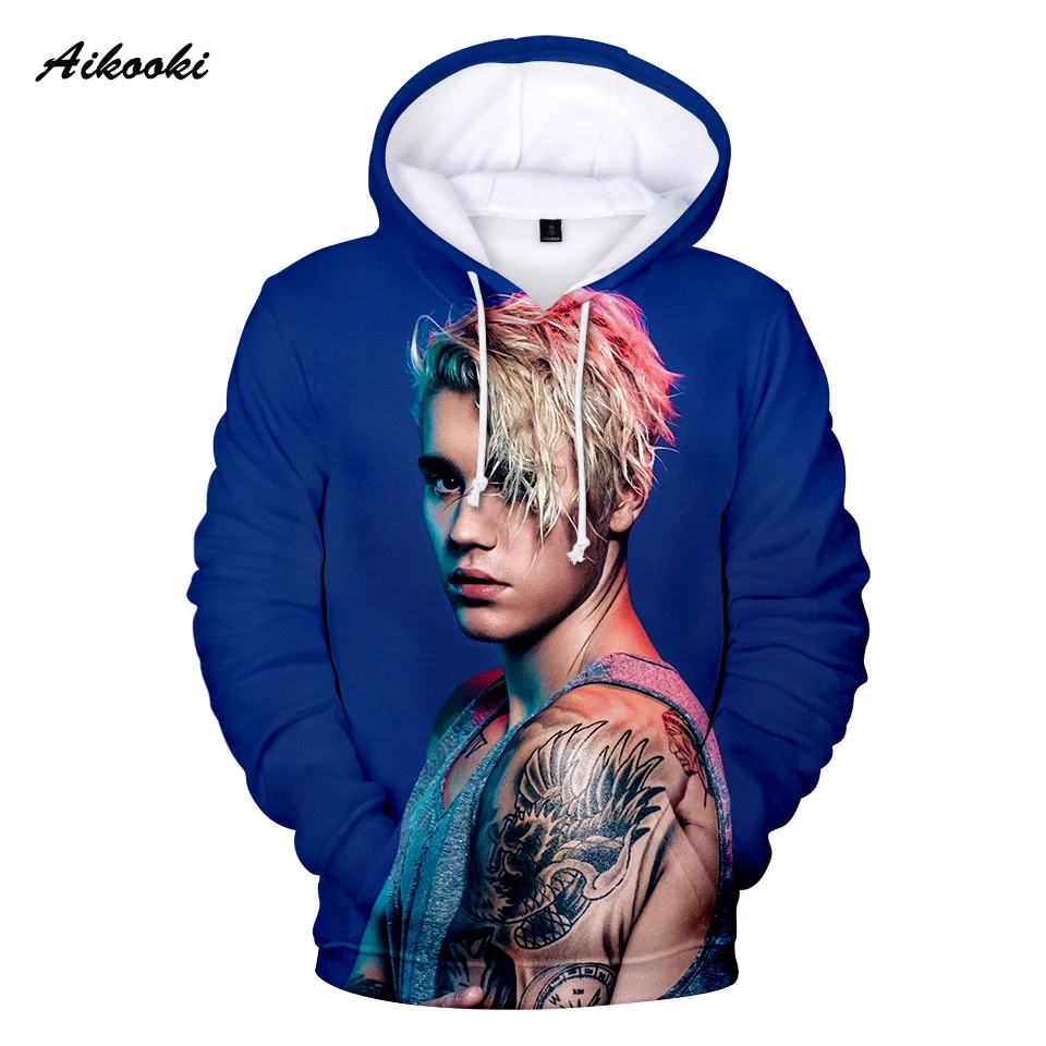 New Justin Bieber Hoodies 3D Print Men Long Hoody Sweatshirts Music Star Idols Autumn Pop Hooded Cotton Polluvers Tops