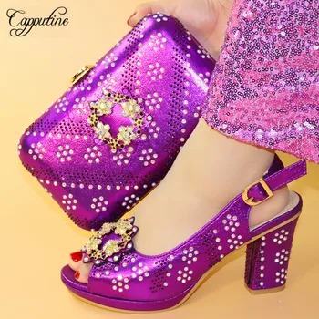 

Capputine 2019 Charming Italian Shoes With Matching Bag Set High Quality African Rhinestones Shoes And Bags Set For Wedding
