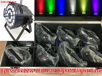 

Flight Case + 8pcs / cast aluminum LED Par 24x12W RGBW 4 in 1 par ligh DMX voice control disco dj stage lighting