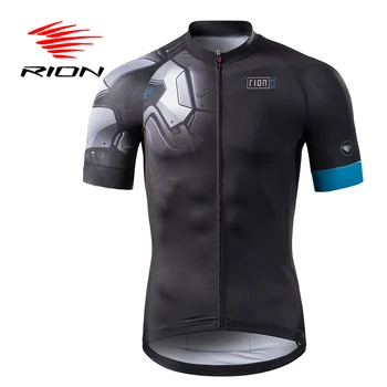 

RION Cycling Lycra Men Short Anti-Wrinkle Jerseys Pockets Summer Autumn Full Zipper Tops Sports Clothing Black Blue Brand Design