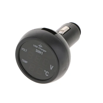 3 で 1 デジタル Led 車電圧計温度計自動車 USB 充電器 12 V/24 V