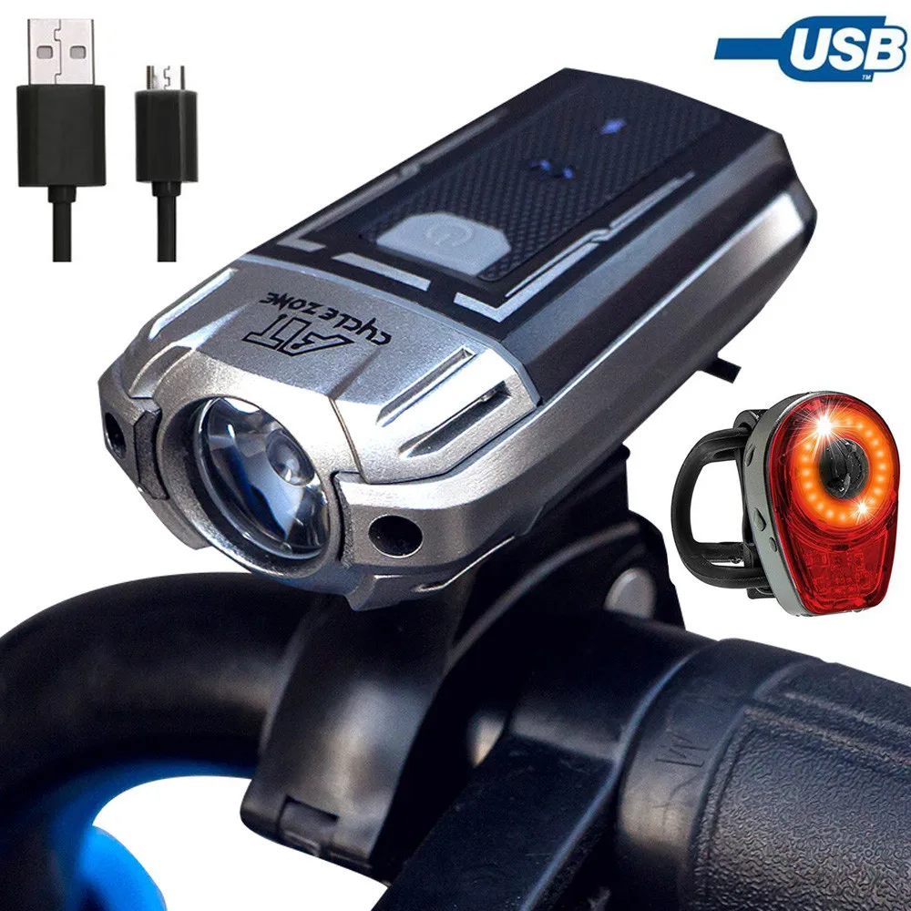 

USB Rechargeable Bicycle Headlight + Rear Light LED Cycle Safety Flashlight Sets rechargeble LED bicycle light new A30