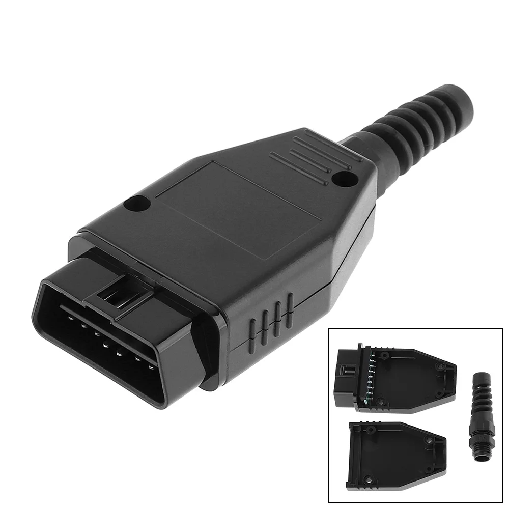 

OBD II OBD2 16Pin Male Extension Opening Cable Auto Car Diagnostic Interface Connector Plug with SR Shell and PCB Green Board