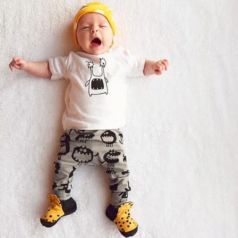2017 Summer Baby Boy Clothing Sets Baby Boy Clothes Cotton little Monsters Short Sleeve T-shirt+Pants Infant Clothes 2PCS Suit