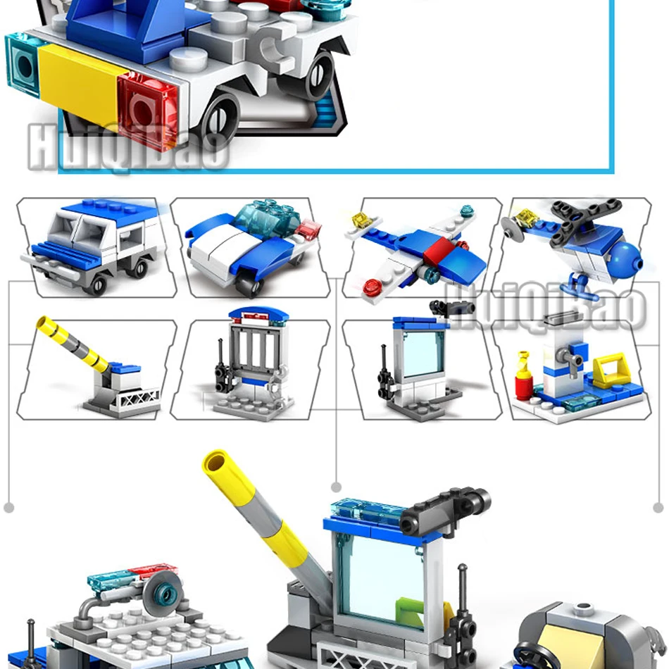305 шт. 16in1 полицейский грузовик автомобиль строительные блоки совместимый городской вертолет превышение скорости автомобиль