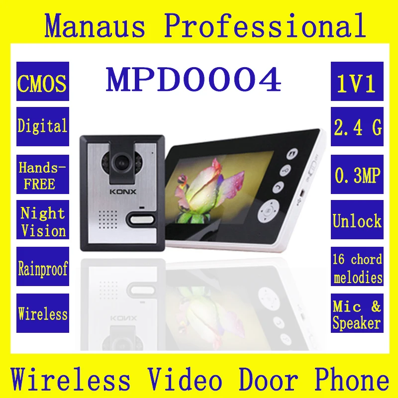 Wireless Intercom 7 Inch Interfone Video Door Phone Doorbell With Camera Dual Audio Remote Unlocking Camera Night Vision D0004