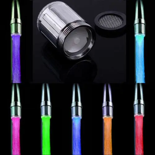 

3 Color Temperature Sensor/7 Color Changing/Single Led Tap Water Faucet Light UK