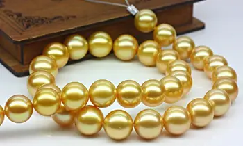 

925 silver real natural big Top Huge18"13mm natural south sea genuine GOLD round pearl necklace