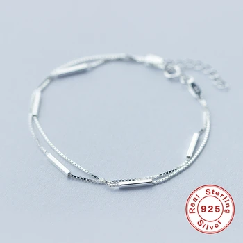 

925 Sterling Silver Bracelets for Women Multi-Rows Double layers Bracelets & Bangles Geometric Sticks Bar Chain Charm Bracelet