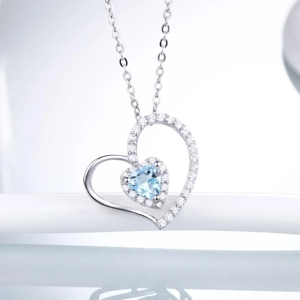 DOUBLE-R, настоящее 925 пробы, Серебряное сердце, ожерелье, подвеска, синее колье с топазом, хорошее ювелирное изделие для женщин - Цвет камня: Blue
