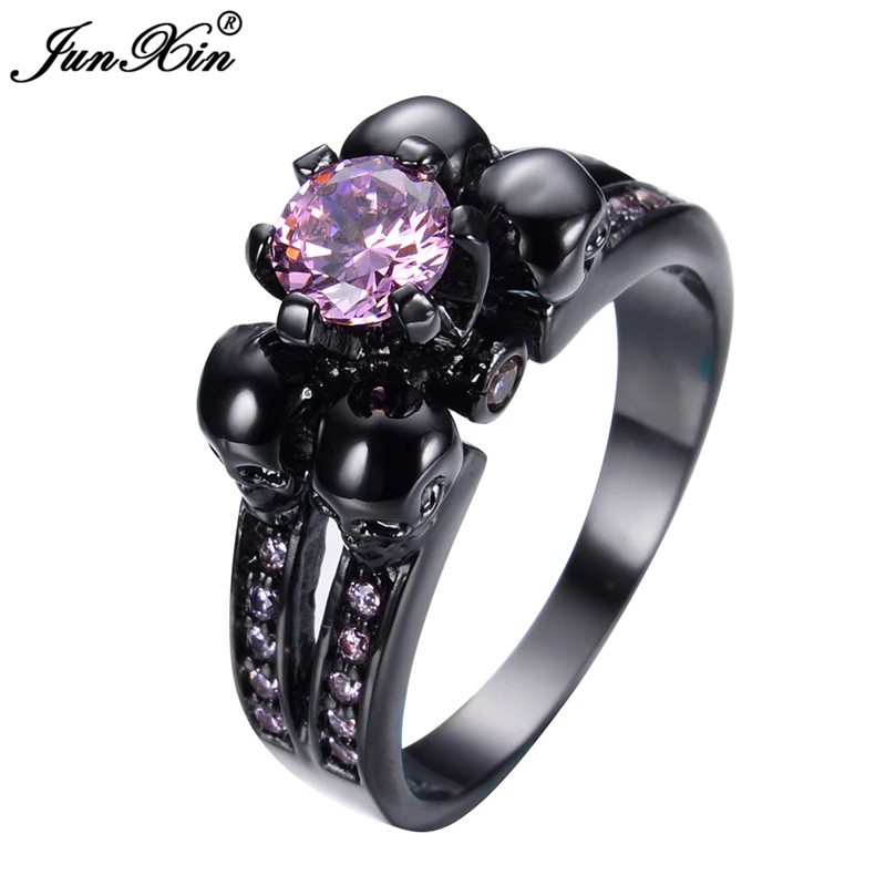 Junxin Fashion Female Skull Pink Ring Black Gold Filled Jewelry Top Junxin Fashion Female Skull Pink Ring Black Gold Filled Jewelry Top Quality Party Engagement Wedding Rings For Women In From Accessories On
