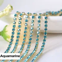 3yards/piece 17colors glass crystal Rhinestones chain, Gold bottom sew on Cup Chains For diy Sewing Clothes Accessories