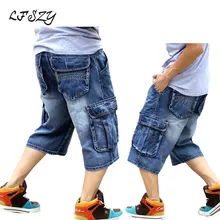 Стильные уличные летние мужские джинсы, джинсы с большими карманами, одежда для пребывания на открытом воздухе с застежкой-молнией, мужские синие джинсовые шорты, большой размер 42-46