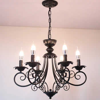 American Country Living Room Dining Room Black Chandelier Cafe Restaurant Lighting Bedroom Wrought Iron Retro Candle Chandeliers 1
