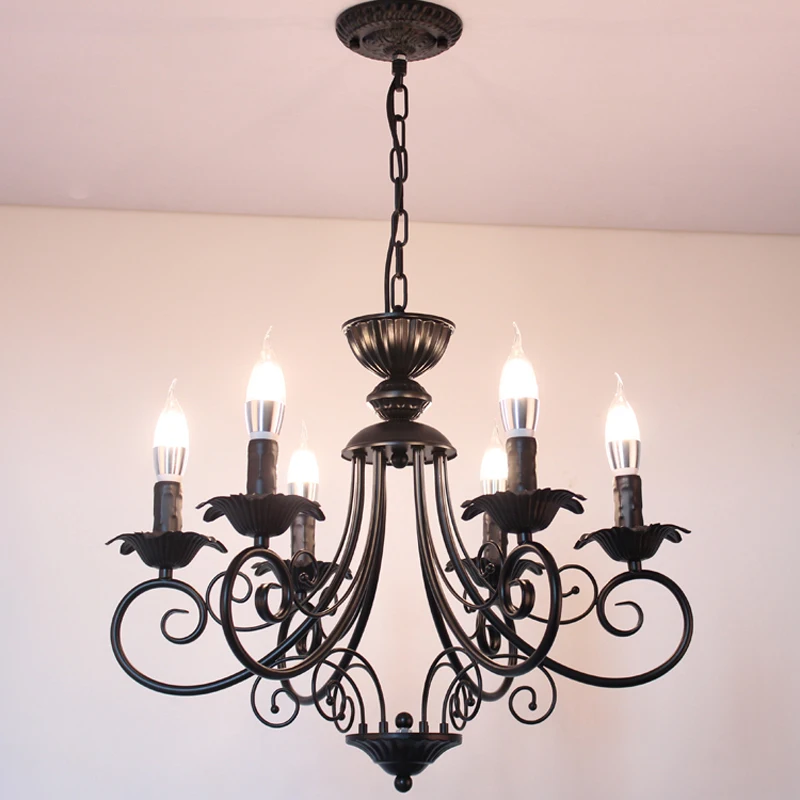 American Country Living Room Dining Room Black Chandelier Cafe Restaurant Lighting Bedroom Wrought Iron Retro Candle Chandeliers