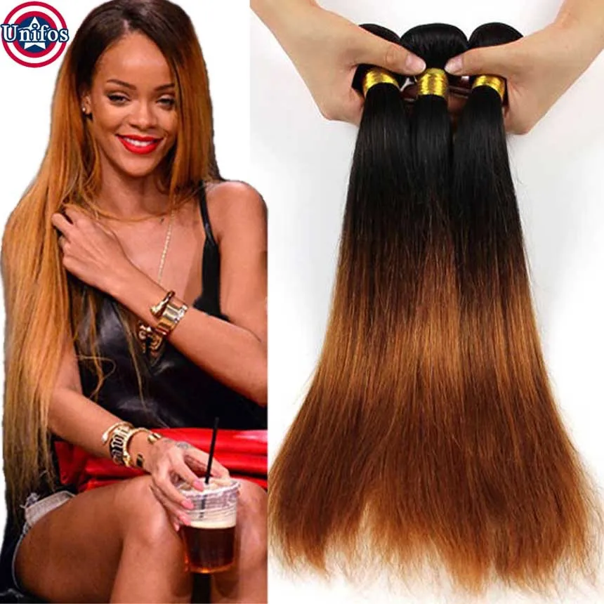 Brazilian Ombre Hair Extensions Straight Two Tone Human Hair Weave