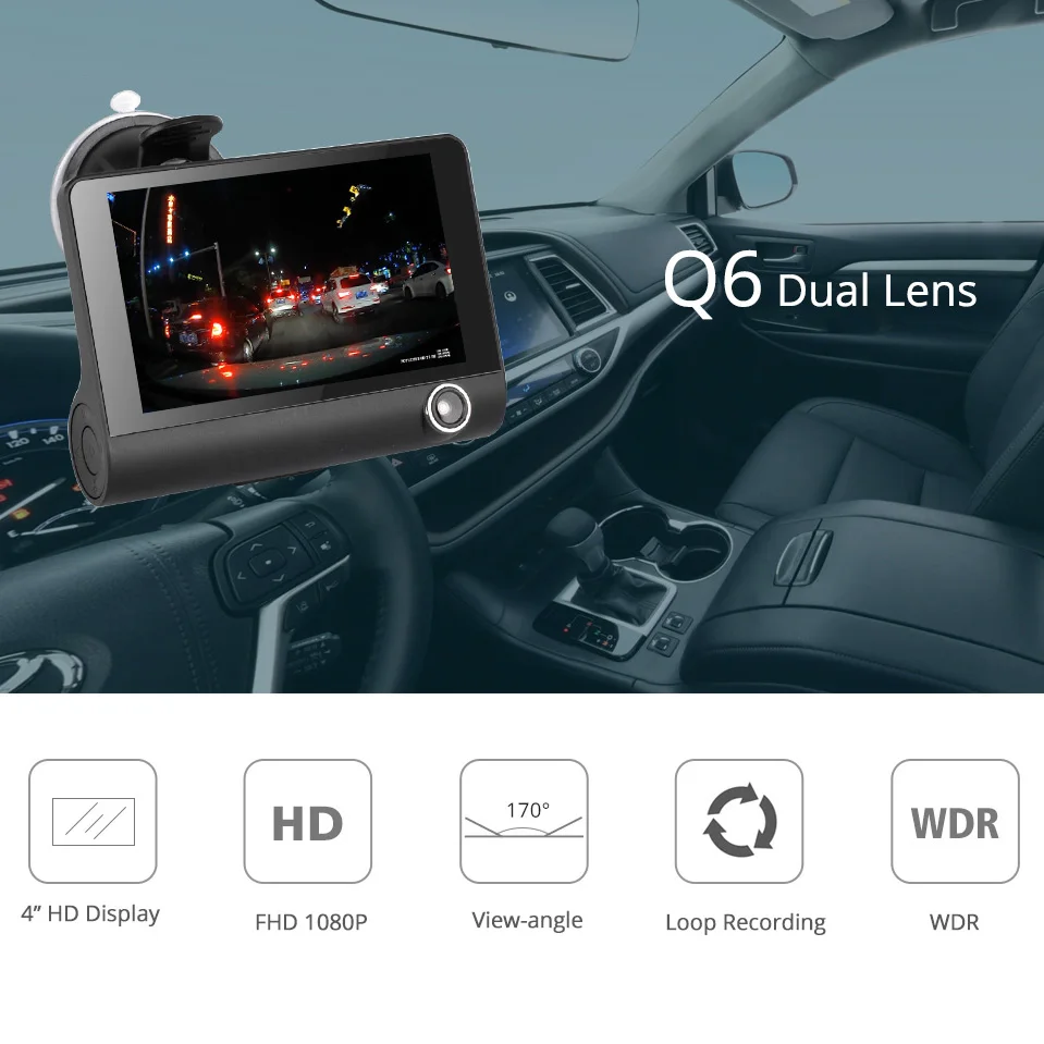 Arpenkin Q6 4 ''Автомобильная dvr камера 1080P видео рекордер 170 градусов авто регистратор три способа Dashcam заднего вида Две камеры s двойной объектив