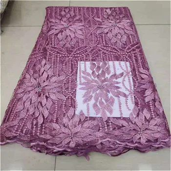 

African Lace Fabric 2019 pink High quality Stones beads with Embroidery Nigerian Lace Fabric For Women French Mesh Lace Fabric