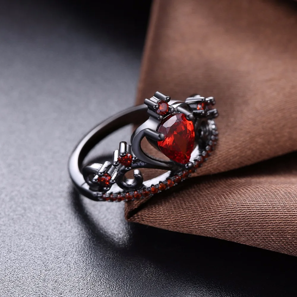 Crown Red Cubic Zirconia Party Accessorise Black Gun Color Rings For Womens Fashion Jewelry Gift For Her (JewelOra RI103320)