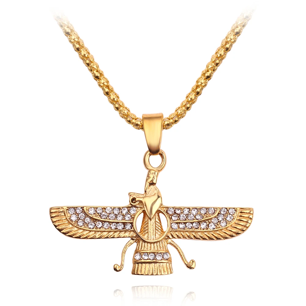 

Golden Crystal Zoroastrianism Logo Pendant Chain Necklace Fashion Alloy Choker Necklace For Men Women Bijoux Jewelry Accessories