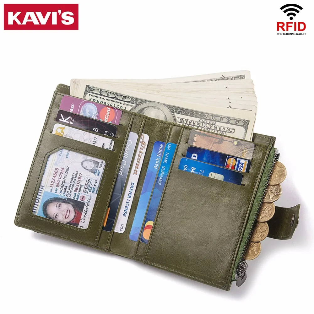 

KAVIS Genuine Leather Women Purse Female Wallet Small Portomonee Slim Wallet Coin Purse Card Holder Perse Green for Girl Quality