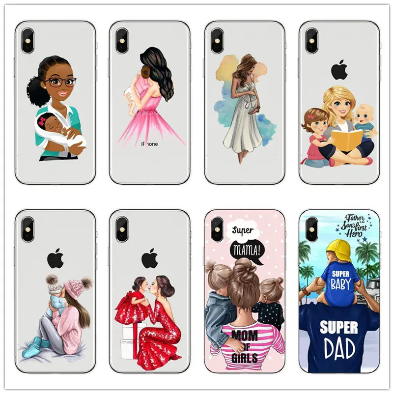 

Black Brown Hair Dear Baby Mommy Girl son Queen 01 Phone Case cover For iPhone 7 6 6s Plus X XS XR 8 5s SE Silicone Woman coque