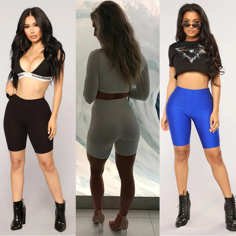 

2019 New Brand Cotton Elastic High Waist Shorts Solid Pure color Women Girl Sports Fitness Shorts Workout Beach Casual