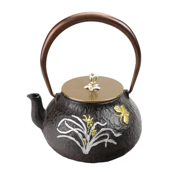

1L Southern Japanese Kung Fu Cast Iron Tea Pot Handpainted Phalaenopsis Kettle Creative Drinkware Free shipping