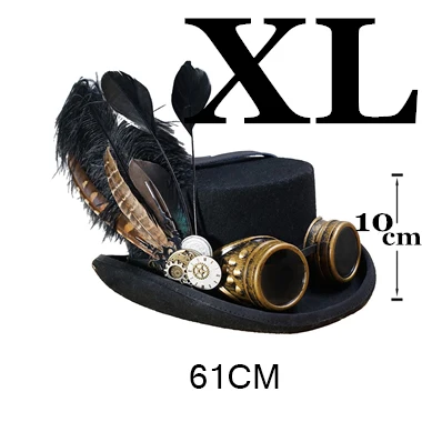 Черная шерстяная фетровая шляпа «сделай сам» в стиле стимпанк, викторианский Топ, шляпа для женщин и мужчин в стиле стимпанк, вечерние очки в стиле стимпанк - Цвет: Black 61CM